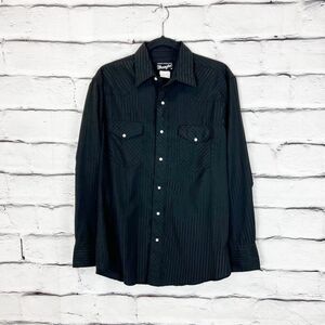 Wrangler Men's Black Striped Western Snap Shirt Size M Long Sleeveg